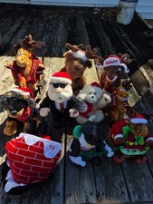 11- Holiday Christmas Plush Stuffed Animals Lot Dog Santa Ape Snowman Reindeer