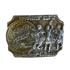 Vintage 1982 Gold River Western Cut Tobacco Belt Buckle Siskiyou USA Made