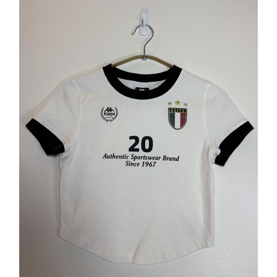 Kappa Signages Kappa Womens White Ribbed Ringer Graphic Tee Italy Soccer Style Size M ...