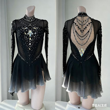 Ice Figure Skating Dress Elasticity Competition Skating Jeweled black dyeing