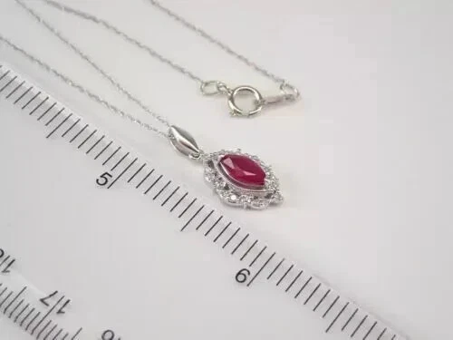 1.50 Ct Marquise Cut Lab-Created Ruby Women's Halo Pendant 14K White Gold Plated - Image 4 of 4