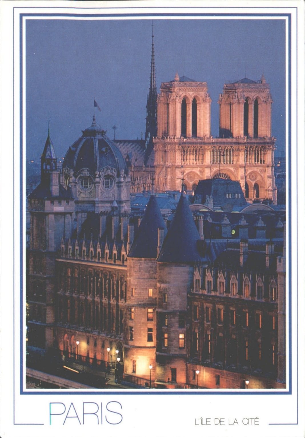 Paris Notre-Dame Cathedral & Conciergerie at Dusk Postcard EDITIONS CHANTAL