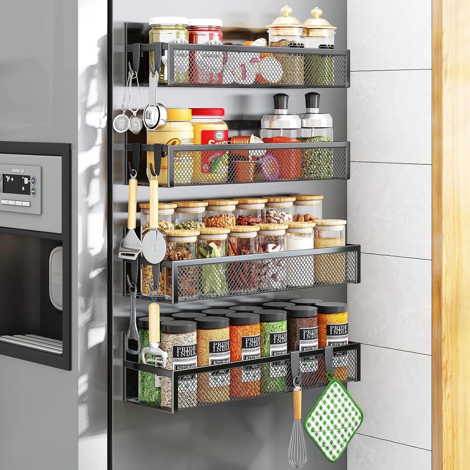 Magnetic Spice Rack for Refrigerator 4 Pack Magnetic Fridge Magnet Organizer