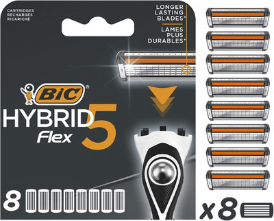 BIC Hybrid 5 Flex Herren Rasierer Nachfüllpackungen mit 5 beweglichen 8 8 Stück (1er Pack)