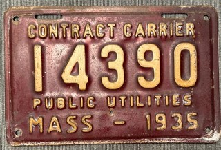 RARE Antique 1935 Massachusetts Public Utilities License Plate
