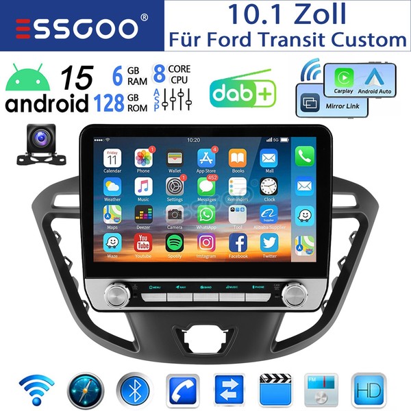 Radio de coche DAB+ para Ford Transit Custom 2012-23 6+128G Carplay Android15 GPS Navi