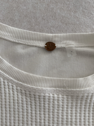 EUC Free People One Blake Thermal Top Oversized Waffle Knit Ivory White Size S - Picture 5 of 15