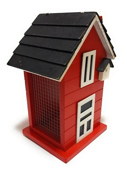 Dekoratives Vogelfutterhaus aus Holz Rot Vogelhaus Häuschen Vogelfutterspender - Bild 3 von 4