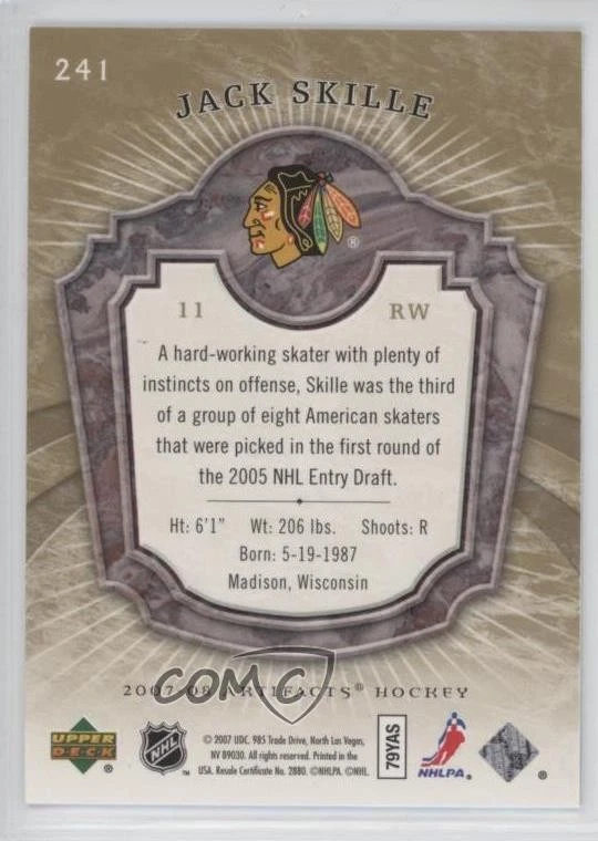 2007-08 Upper Deck Artifacts Rookie Blue /25 Jack Skille #241 Rookie RC - Image 2 of 2