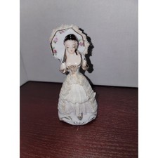 Vintage Porcelain Bell Lady Figurine with Lace Umbrella Made in Japan G5-393