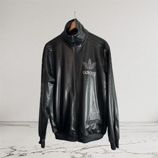 Adidas Originals “Chile 62” Faux Leather Track Jacket Black Rhinestone  Size M