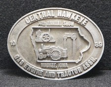 VL01153 VINTAGE NOS 1989 CENTRAL HAWKEYE GAS ENGINE  TRACTOR ASSN. BUCKLE