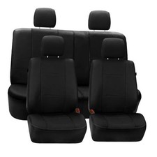 Faux Leather Car Seat Covers for Low Back Front Seat Solid Black Full Set