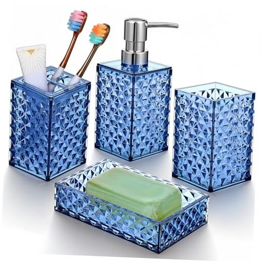 4-Piece Blue Bathroom Accessory Set with Soap Dispenser