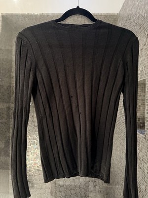 Womens PRADA Black Skinny Ribbed Knit  Blouse Size 40 Has Holes See Photos