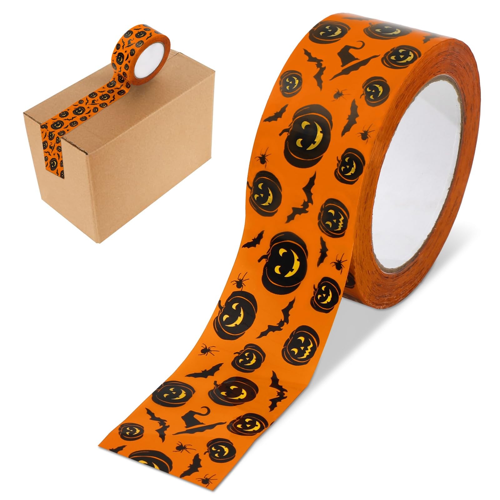 109 Yard Halloween Packing Tape Orange Black Pumpkin Bat Decorative Sticky Gift