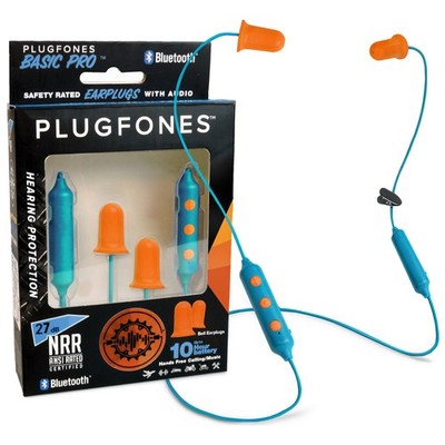 Plugfones Basic Pro Bluetooth Foam Earplug Headphones - 27 dB Blue, Orange 