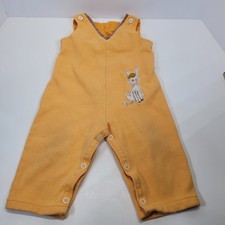 Vintage 70's Orange w/Donkey Applique Toddler Knit Overalls Size 12 Months