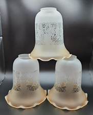 3 x Frosted Floral Etched Tulip Ruffled Art Nouveau style Glass Light Shade  B