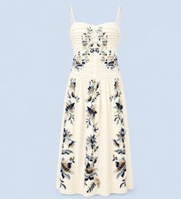 Farm Rio Mystic Blue Lotus Dreamscape Midi Dress-M-Corded Sweetheart Bodice