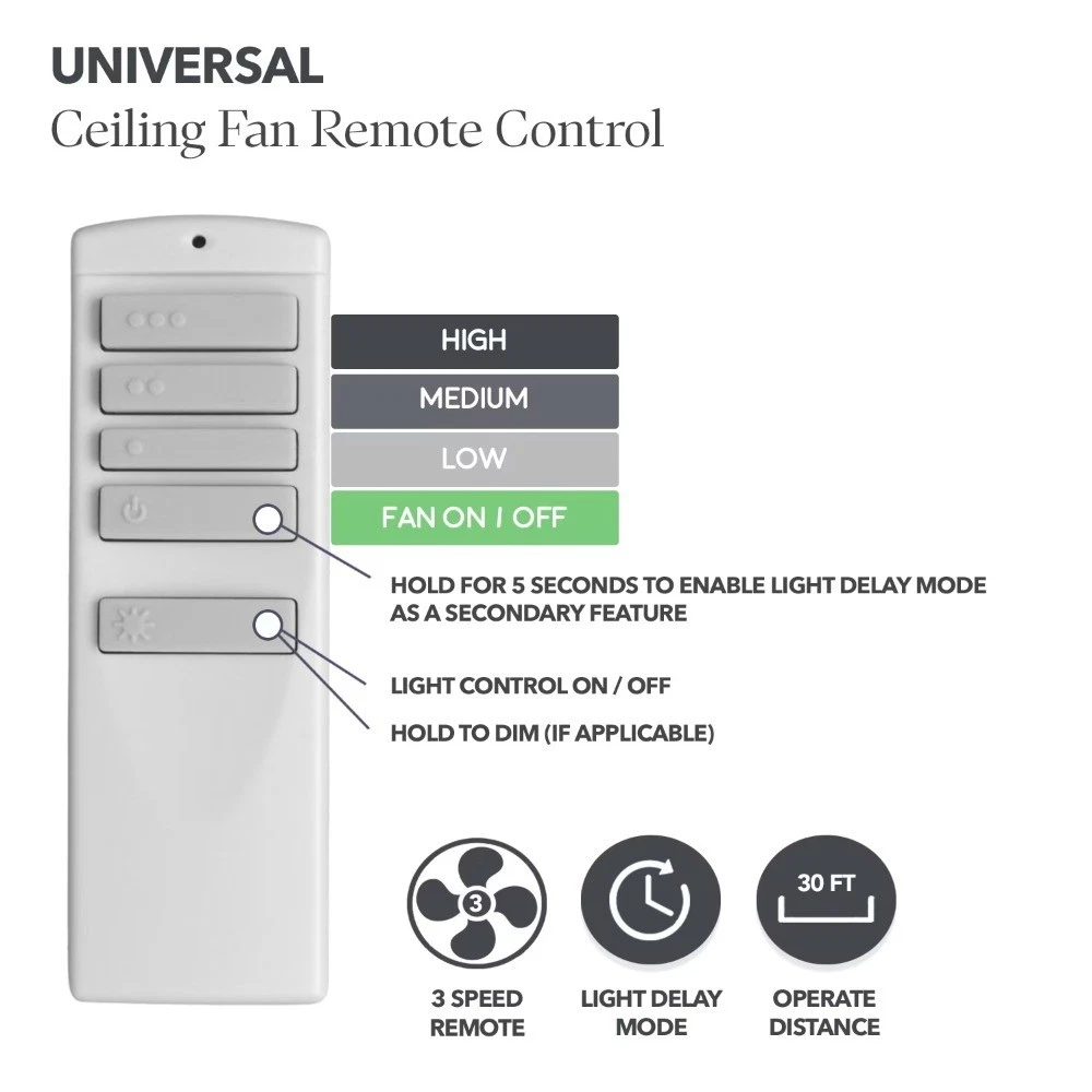 Universal Handheld Ceiling Fan Remote with Wall Mount, 3 Speed Fan & Light - thumbnail 3