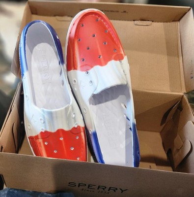SPERRY Firecracker A/O Float Boat Shoes 10 Red White Blue Lightweight  NEW BOX