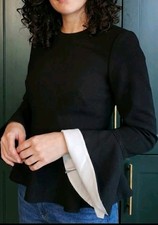 Elizabeth and James Black Peplum Top Size 0 Bell Sleeve Flare Blouse Career Work