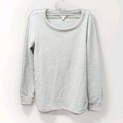 L.L. Bean Signature Brushed Back Waffle Boatneck Sweater Light Gray Size Medium