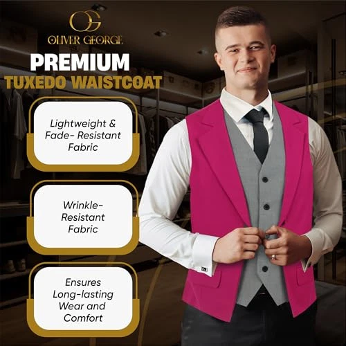 Oliver George Men's Layered Formal Solid Formal Tuxedo Medium Fuchsia Pink - Image 4 of 4