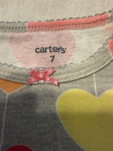 Girls Size 7 CARTER'S Hearts Multicolor Short Sleeve Snug Fit Pajama Set - Picture 4 of 14