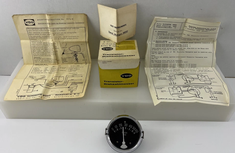 VDO Transistor Tachometer 6 Volt 6000 RPM NOS 1960s Porsche VW ~ BMW ~Mercedes  - Image 2 of 4