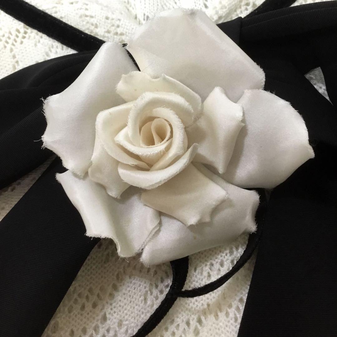 Vintage Chanel Silk Camellia Brooch Corsage with Ribbon Tie