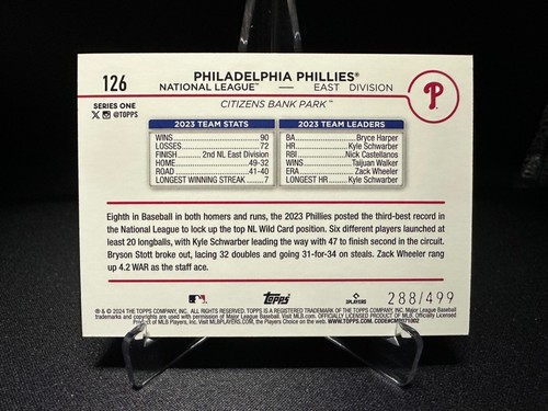 2024 Topps Series 1 - Philadelphia Phillies - Green Crackle Foil 288/499 - #126 - Picture 3 of 3