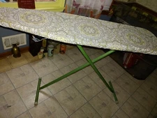 Vintage green metal Ironing Board Full Size Made in USA with cover