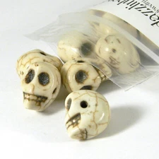 20 Natural Bone Colored 1/2" Horizontal Synthetic Magnesite Skull Stone Beads