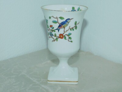 Antike Vase von Aynsley England mit Blumen und Vogel mit Goldrand  H: 12,1cm !