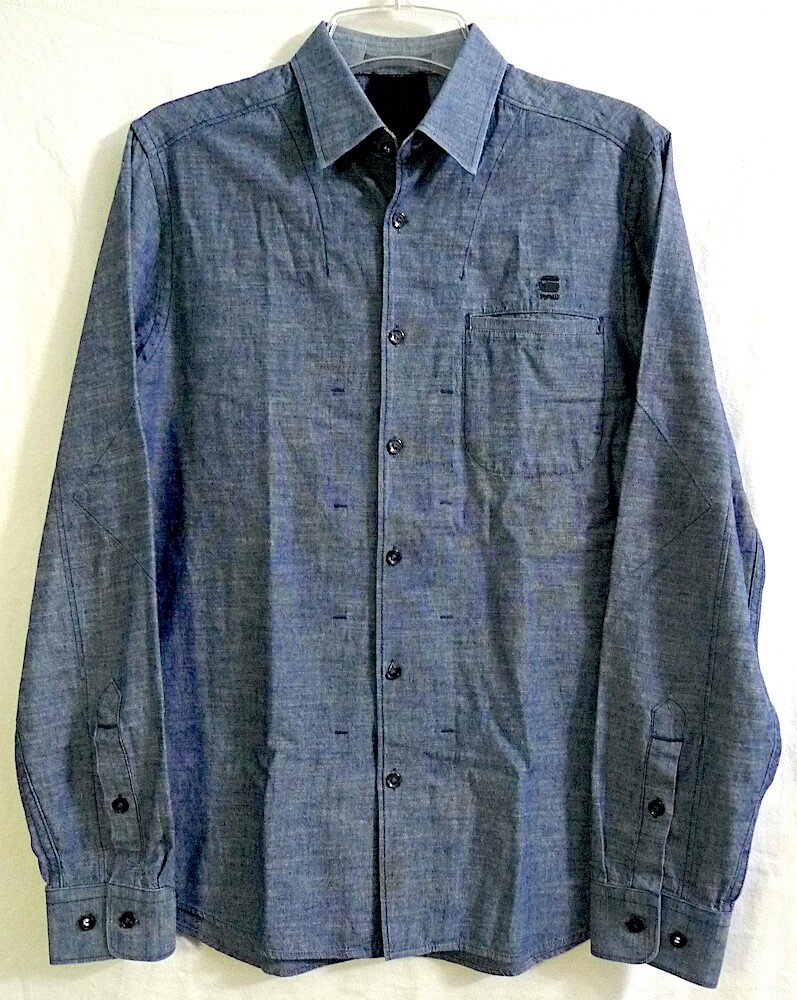 G-Star RAW Denim Correct Line Blue Pocket Button-Up Workwear Shirt size Medium