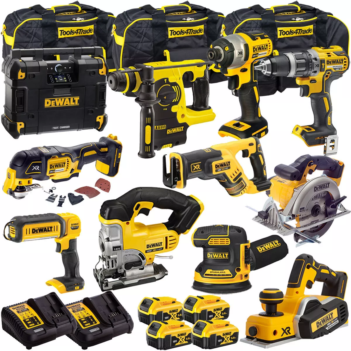 Dewalt 18V 11 Piece Power Tool Kit with 4 x 5.0Ah Batteries T4TKIT 8146