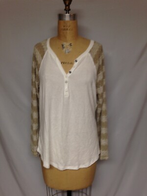 American Rag Juniors' Crochet-Sleeve Henley Top 9TZ04  Egret XXL NWT
