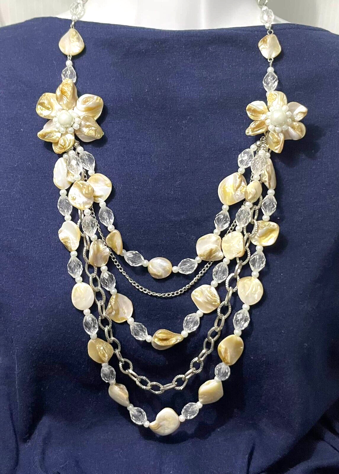 Seashell Statement Multi Strand Necklace Mother o… - image 2
