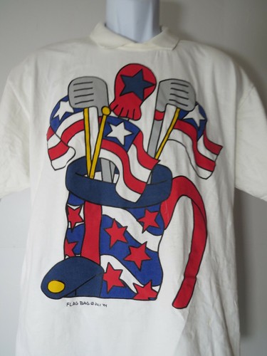 Vintage 90s ART POLO SHIRT graphic JULI FLAG BAG 1994 White sport rare vtg 1990s - Picture 6 of 8