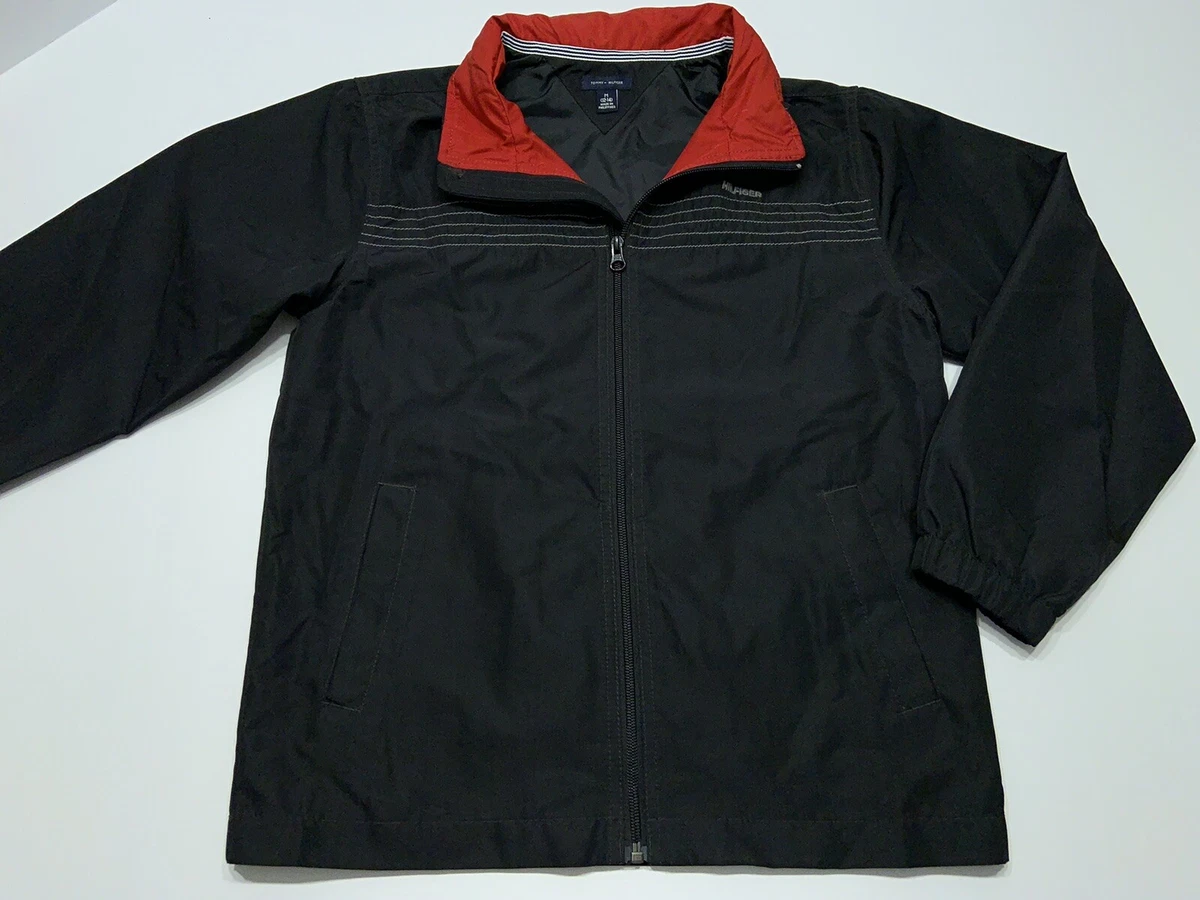Womens TOMMY HILFIGER Cropped Windbreaker Jacket Black Full Zip Size Med 12 14