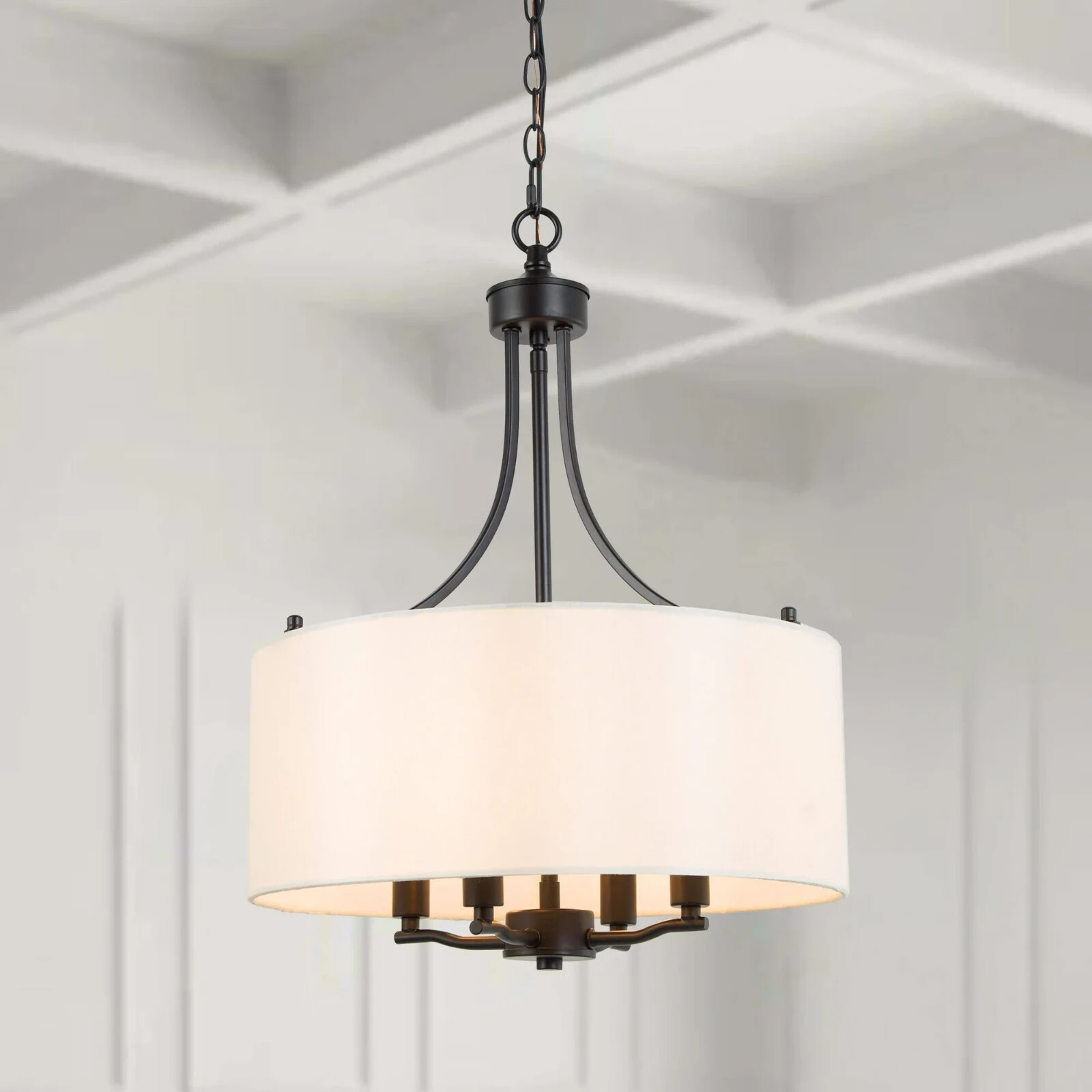 LNC 4-Light Modern Black Chandelier Drum Candlestick Island Chandelier Pendant