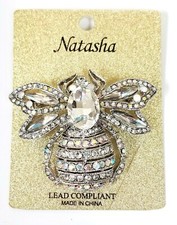 NEW NATASHA SILVER TONE,PRISM SWAROVSKI CRYSTALS LARGE INSECT CHEST PIN BROOCHE