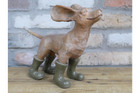 Dog Statue Ornament Face in Wind Figurine Garden Home Sculpture Green Boots 24cm