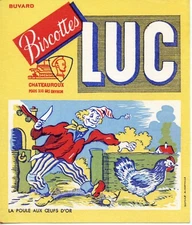 Advertising blotter / BISCOTTES LUC / CHATEAUROUX / THE HEN WITH THE GOLDEN EGGS