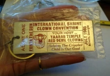 Vintage YAARAB Temple Red Devil Clown Convention  1985 Atlanta aluminum key tag