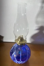 Vintage Mount St. Helen's Iridescent Hand-Blown Volcanic Ash Blue Glass Oil Lamp