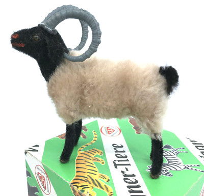 Wagner Kunstlerschutz Ram 1980s Mountain Sheep 5in Mohair Flocked Toy Figure Box