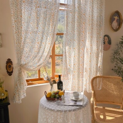 FOLKSIDE Kant gordijnen 183 cm lengte 2 panelen set paisley bloemen
